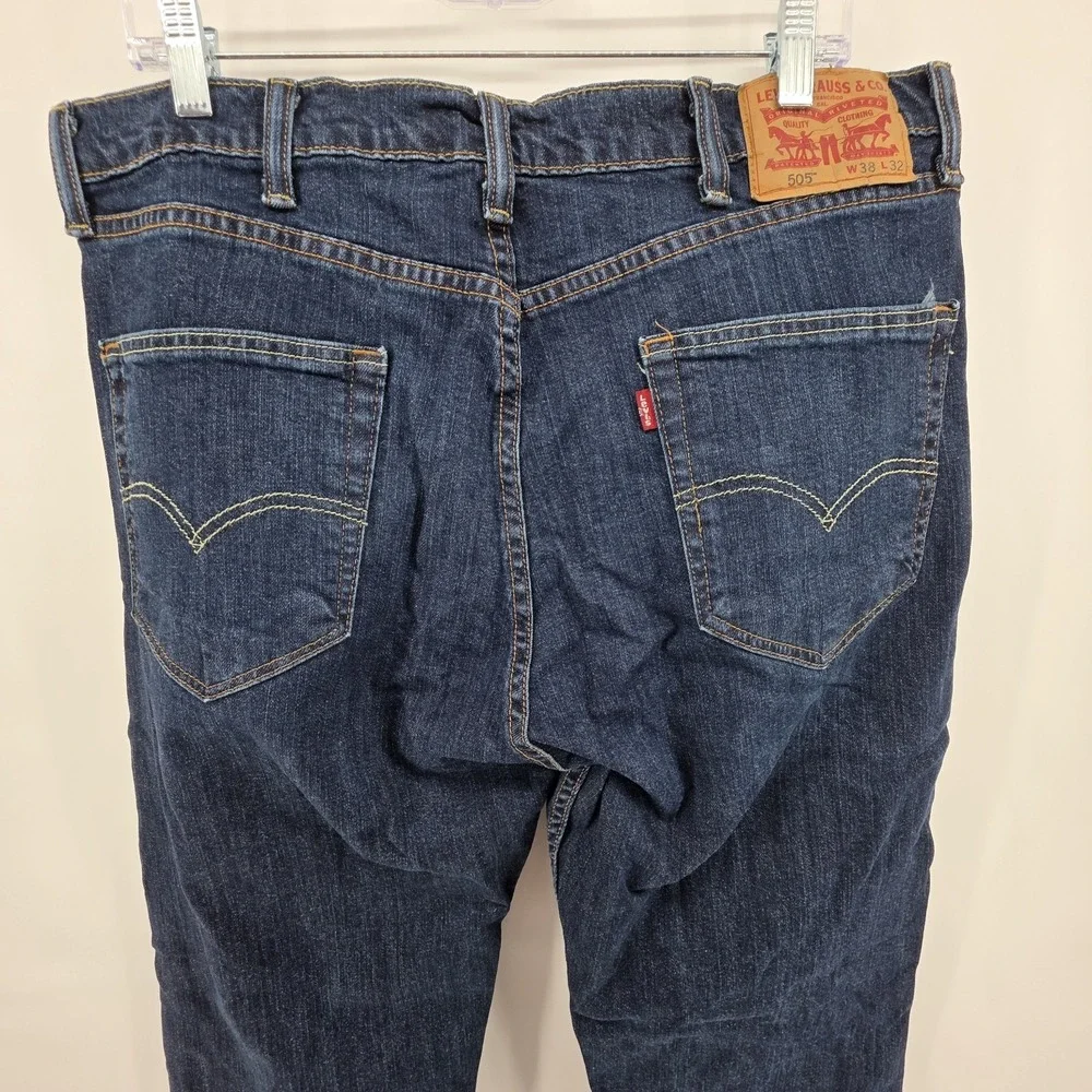Levis 505 Regular Fit Blue Jeans‎ Mens 38x32 Medium Wash Denim Tapered Leg